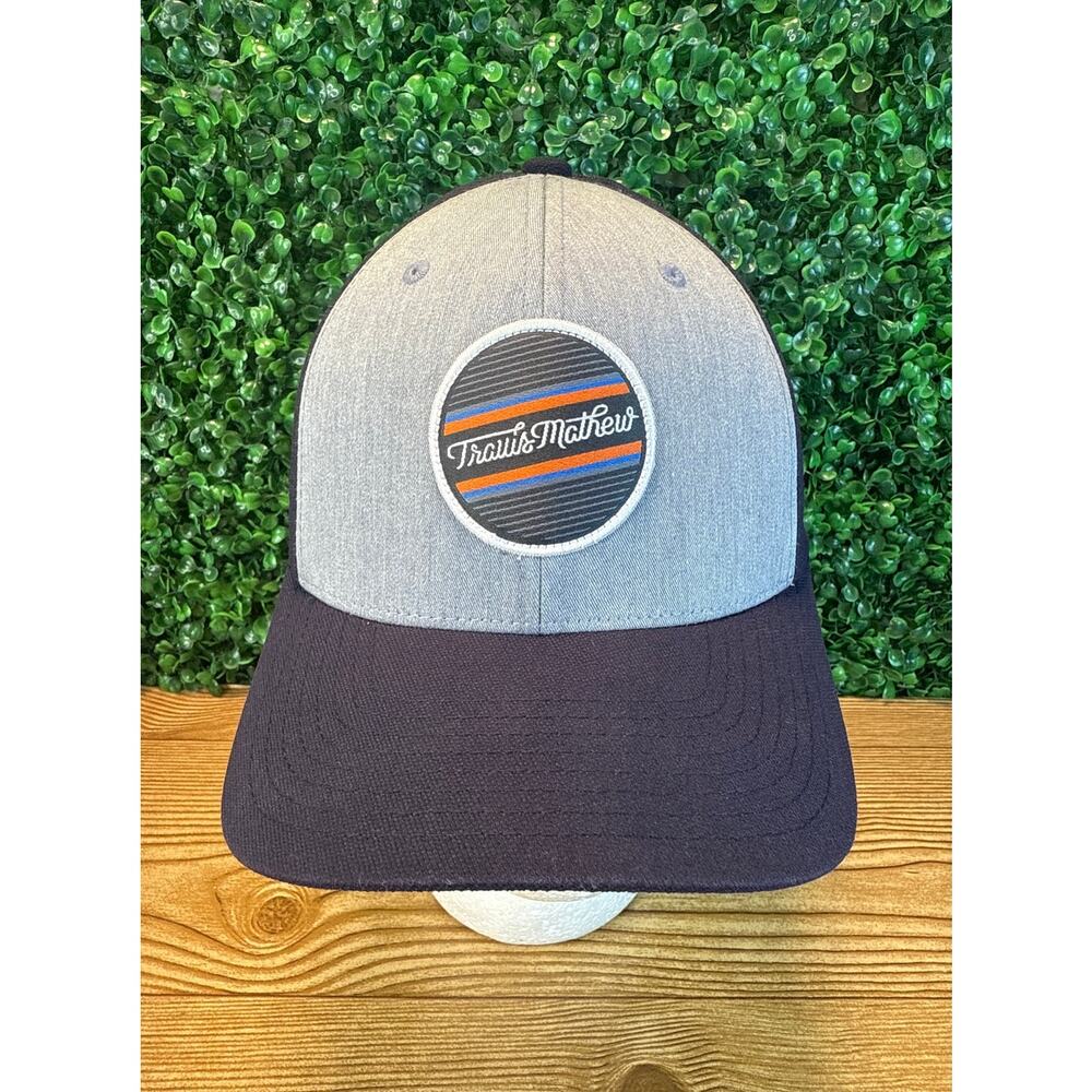 Travis Mathew Hat Flexfit L / XL Fitted Blue Gray Golf Cap Hat Circle Patch